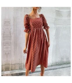Women Fashion Polka Dot Print Ruffle Short Sleeve Wholesale Swing Dresses SD203689