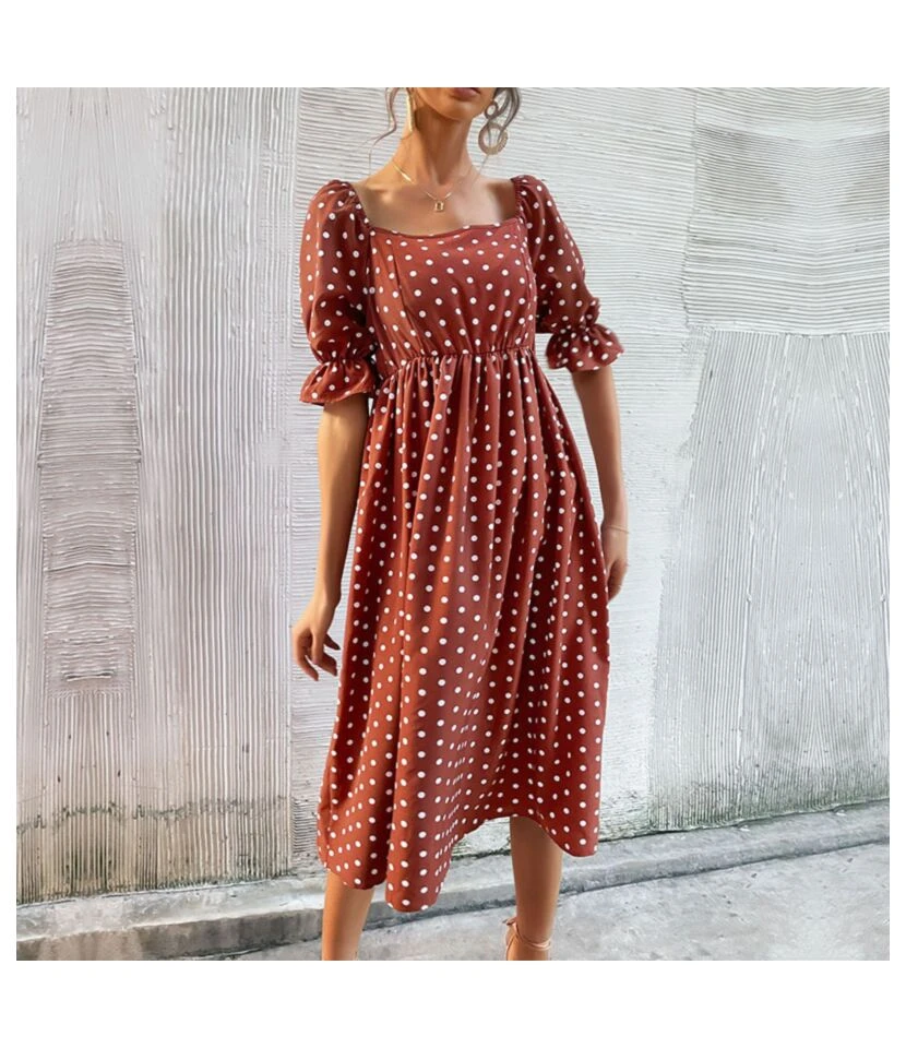 Women Fashion Polka Dot Print Ruffle Short Sleeve Wholesale Swing Dresses SD203689 3 Women Fashion Polka Dot Print Ruffle Short Sleeve Wholesale Swing Dresses SD203689