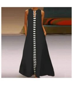 Women Sleeveless Color Block Patchwork Wholesale Maxi Dresses With Pockets SD580088