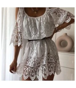 Sexy Off-Shoulder Sling Lace Mini Dress Hollow Lace-Up Solid Color Wholesale Dresses SDN561715 -DivaLook Shop b5f65265 4e9c 494a 9d4f 3ea4e3bc261c 5be0cdbcecc0d40cf93897cbe9d2a21f