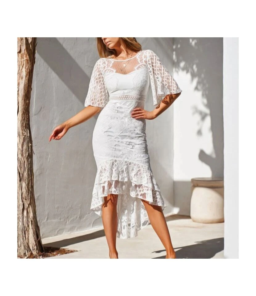 Solid Color Flare Sleeve Lace Slim Elegant Ruffled Fishtail Prom Evening Dress Wholesale Dresses SDN533602 3 Solid Color Flare Sleeve Lace Slim Elegant Ruffled Fishtail Prom Evening Dress Wholesale Dresses SDN533602