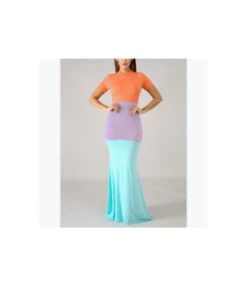Fashion Colorblock Print Short Sleeve Slim Bag Hip T Shirt Dress Wholesale Maxi Dresses SDN533584