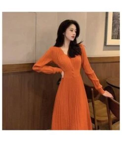V Neck Solid Color Button Design Wholesale Jersey Dresses Mid Length Sweater Dress Elegant SD184225 -DivaLook Shop b9ae4d7e 2108 46d4 ac50 ff87917c0109 92EDE54156746D0F88FADAFB230B599D