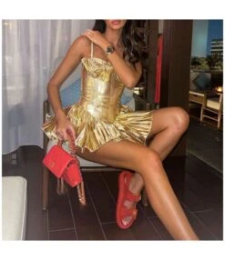 Pleated Solid Color Ruffled Suspenders Party Evening Dress Wholesale Dresses N4623051900089 -DivaLook Shop bad08d9e9af74c869b20b00a01057dd8 4