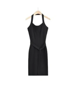 Sexy Tie-Rope Side Slit Solid Color Halterneck Knitted Midi Dress Bodycon Wholesale Dresses SD204428