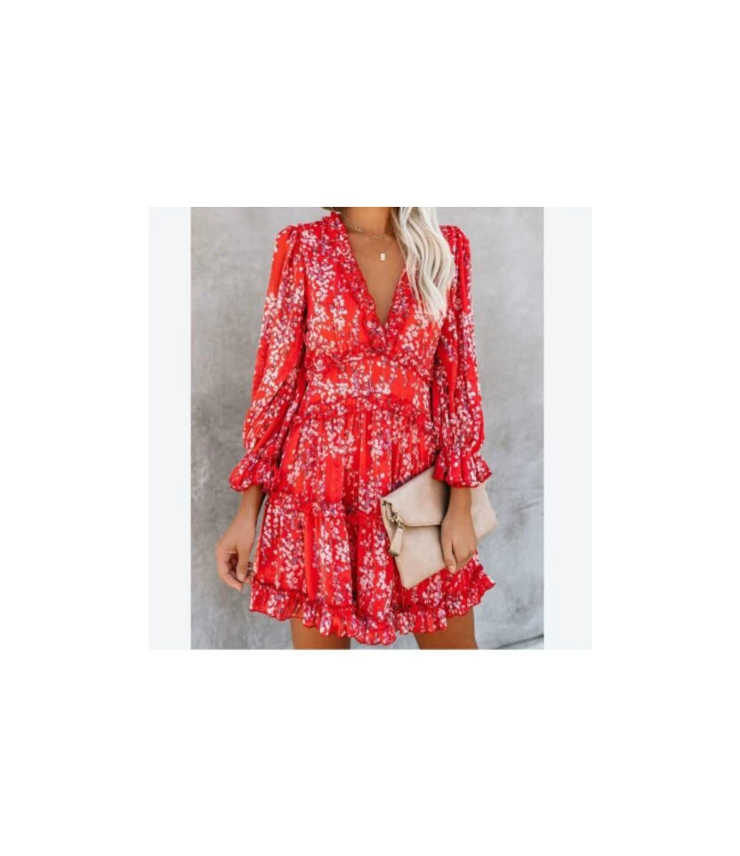 Floral Print Long Sleeve Vacation Dress Wholesale Dresses Backless Puff Sleeves SD203967 3 Floral Print Long Sleeve Vacation Dress Wholesale Dresses Backless Puff Sleeves SD203967