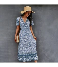 Floral Print V Neck Fringe Tie-Up Short Sleeve Resort Dress Wholesale Womens Boho Dresses SDN533139 -DivaLook Shop bd8a8cdb 6b5f 4adb 8a0f baabdc84e50c eb90aee7ab81f7e1e19c5d60743d0946