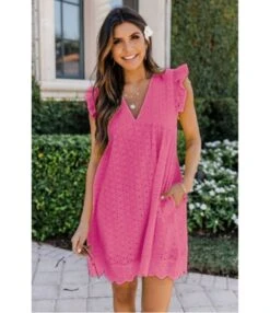 Solid Color Lace Hollow V Neck Frill Sleeve Loose Tank Dress With Pocket Casual Wholesale Dresses SDN532972 -DivaLook Shop c63e6c0c 8213 455b ae20 b84a71e85975 2a6ab1fd358853015887fddceba1c890