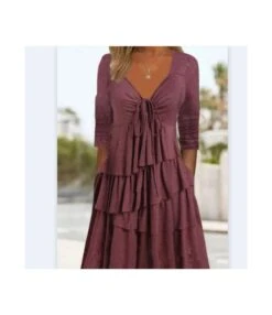 Casual Long Sleeve V Neck Tie Irregular Cake Dresses Wholesale Dresses N5923090100070