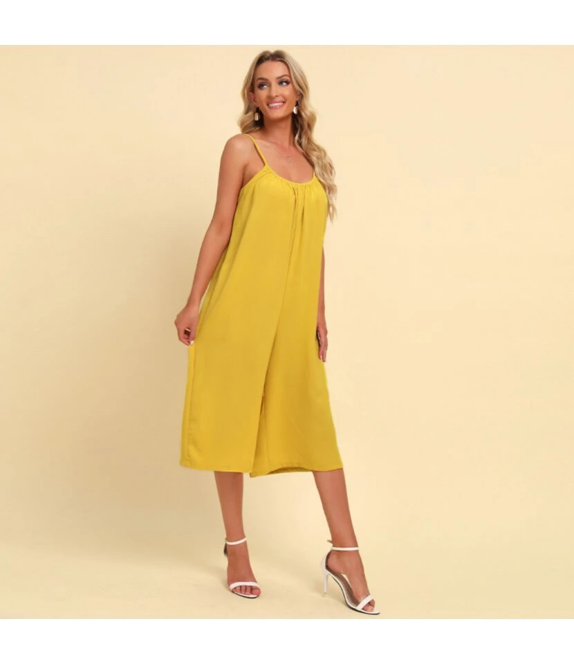 Women Spaghetti Strap Sleeveless Plain Color Wide Leg Wholesale Jumpsuits SJN580508 7 Women Spaghetti Strap Sleeveless Plain Color Wide Leg Wholesale Jumpsuits SJN580508 - Image 5