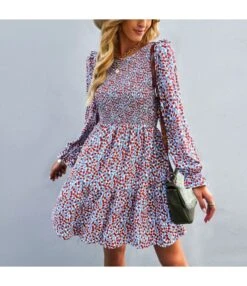 Casual Round Neck Print Long Sleeve A-Line Dress Wholesale Dresses SDN562592