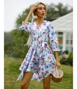 Floral Printed V Neck Tie-Up Waist Half Sleeve Irregular Hem Dress Casual Wholesale Dresses SDN532791 -DivaLook Shop cc3c2178 2b78 4c2b 9311 8a8be0b612db 79c3d81932d08c66897b275761b1bb68