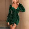 Sexy Long Sleeve Pleated Package Hip Velvet Dress Wholesale Bodycon Dresses SDN536204
