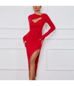 Sexy Slim Fit Hip Tight Slit Long Sleeve Bodycon Dress Wholesale Dresses SDN538005