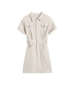 Casual Two-Pocket Lapel Short-Sleeved Button-Down Slim-Fit Dress Wholesale Dresses SDV464344