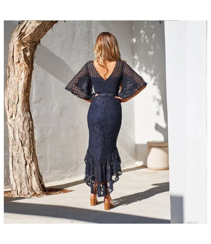 Solid Color Flare Sleeve Lace Slim Elegant Ruffled Fishtail Prom Evening Dress Wholesale Dresses SDN533602 8 Solid Color Flare Sleeve Lace Slim Elegant Ruffled Fishtail Prom Evening Dress Wholesale Dresses SDN533602 - Image 6