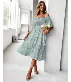 Sexy Off Shoulder Floral Midi Swing Dress High Waist Petal Sleeve Slim Vacation Wholesale Dresses SDN560630 -DivaLook Shop d2f7eed5 86c0 41ea 824c ba9df63b3503 f2ea67930c5c1247e2e2a99b39dc8ec8