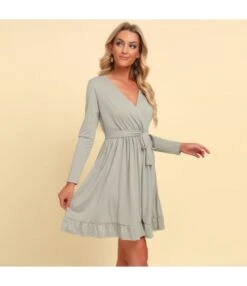 Women Plain Color Long Sleeve V Neck Tie Waist Wholesale Swing Dresses SDN580521 -DivaLook Shop d3b3111e c040 4bc0 be77 ce7028096974 fb9d0f07e48ab0cc6346d676c8466dce