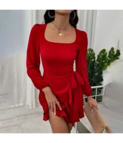 Square Neck Puff Sleeve Long Sleeve Ruffle Slim Dress Wholesale Dresses SDN5389922 -DivaLook Shop d3c34fbb b0b4 4c37 9e14 a77bebce78a9 537f52e8b7556ad9257147bfba81035e