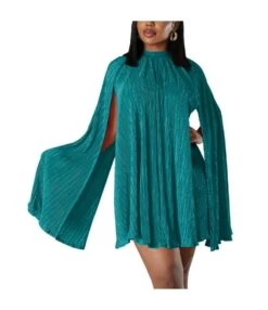Solid Color Pleated Cape Sleeve Dress Wholesale Womens Clothing N3823103000092 -DivaLook Shop d4b340fe205746399eeeb0ab01156da2 5