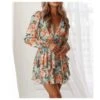 Floral Print Deep-V Lantern Sleeve Open Back High Waist Double Ruffle Dress Chic Wholesale Dresses SDN533019