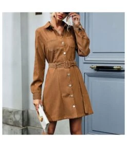 Corduroy Lapel Shirt Dress With Belt Long Sleeve Single-Breasted Midi Wholesale Dresses SDN561442 -DivaLook Shop d93493fb ab99 428b 821f b30fa917d6fe fa842fa2630d3ce4991a59d3c0cc318e