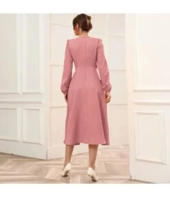 Puff Sleeve V-Neck Wide Swing Ladies Midi Dress With Belt Elegant Business Casual Women Wholesale Dresses SD204568 -DivaLook Shop ddaba85f 6e81 44eb 8569 543a059ec767 8156862006848070472cf692579db570