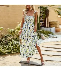 Casual Floral Print U-Neck Bohemian Halter Dress Wholesale Dresses V5923041200042