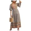 Boho Style Print V Neck Flare Sleeve Elastic Waist Maxi Dresses Wholesale Bohemian Dress For Women SDN532330