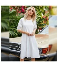 Solid Color Puff Sleeve Round Neck Wholesale Swing Dresses SD183639 -DivaLook Shop e228fe01 d8dc 4bcd ab1a fcd3e29bdd63 79ce71ca34ef7bd604cea76389499dad