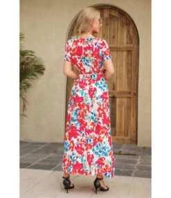 Floral Print Short Sleeve V Neck Tie-Up Waist High Slit Resort Dress Wholesale Maxi Dresses SDN533200 -DivaLook Shop e53ed409 fef1 4cc6 b801 202acd9d831f da0611f234a25c6d030ce35dea0c7197