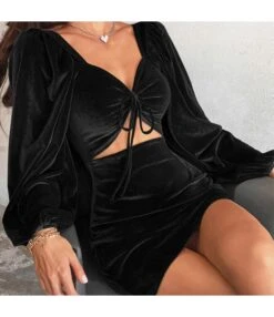 Velvet Sexy Cutout Tie-Up Dress Long Sleeve Solid Color Bodycon Wholesale Dresses SDN561545 -DivaLook Shop e620f34f c8c7 45b3 a4db 35d3baedddc2 fbe7bc4cf8c573e691898eba9573f1a0