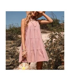 Women Fashion Sleeveless Bowknot Pink Wholesale Mini Dresses SD168426