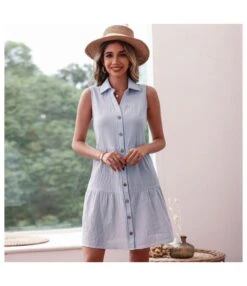 Women Fashion Turn Down Collar V Neck Button Cotton Linen Wholesale Tank Dresses SD168353 -DivaLook Shop f09bf9c1 a396 45d8 90d2 98ace5a9da5b CF94E34BDF021B9788B586644D7A179C