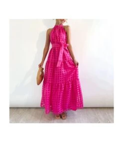 Plaid Halter Neck Strapless Fashion Party Dress Wholesale Dresses N46323032800112 -DivaLook Shop f0b41fb541d341659150afd300ed5980 4