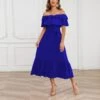 Solid Color Off-Shoulder Lace-Up Waist Mid-Length Ruffle Swing Dress Wholesale Dresses N5323021800028 -DivaLook Shop f5a3a4140fc6405fb5f5afb2009d45bb 5
