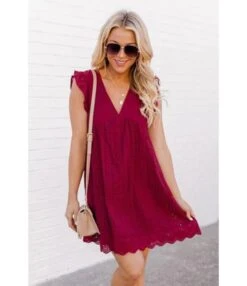 Solid Color Lace Hollow V Neck Frill Sleeve Loose Tank Dress With Pocket Casual Wholesale Dresses SDN532972 -DivaLook Shop f6c49677 3900 460b ad9a f9dd0baa11d2 30c53bbc0a01d28005abc1d313a40995
