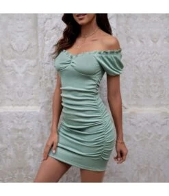 Sexy Off Shoulder Pleated Dress Puff Sleeves Solid Color Bodycon Wholesale Dresses SDN560563 -DivaLook Shop f7a8ea37 cf8c 4065 a06d ea3ac2b37e0a b07f6392f2fa26ab0d7c4a9b74451c26