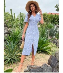 Sexy V Neck Floral Dress Short Sleeve Slit Shirt Wholesale Dresses SDN561308 -DivaLook Shop f8b22305 5402 41c2 b329 99dce95396ab cda69f673853bcf1df13a4dc9e0fa153