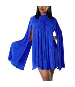 Solid Color Pleated Cape Sleeve Dress Wholesale Womens Clothing N3823103000092 -DivaLook Shop ff588234b19f41259c80b0ab01155f83 5