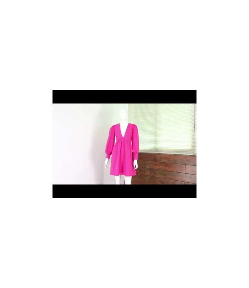 Loose Short Fall Dress Puff Sleeve Deep V-neck 210728397 4 Loose Short Fall Dress Puff Sleeve Deep V-neck 210728397 - Image 2