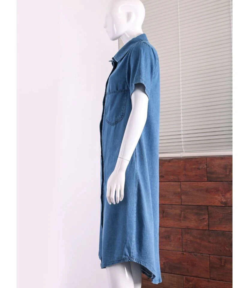 Lapel Neck Single Breasted Pocket Detail Denim T Shirt Dress Wholesale 210528617 7 Lapel Neck Single Breasted Pocket Detail Denim T Shirt Dress Wholesale 210528617 - Image 5