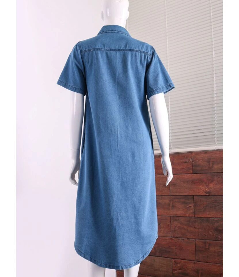 Lapel Neck Single Breasted Pocket Detail Denim T Shirt Dress Wholesale 210528617 8 Lapel Neck Single Breasted Pocket Detail Denim T Shirt Dress Wholesale 210528617 - Image 6