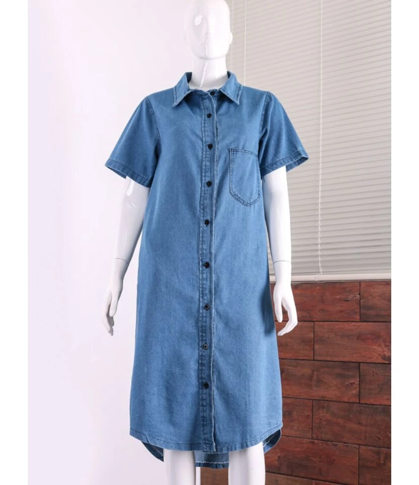 Lapel Neck Single Breasted Pocket Detail Denim T Shirt Dress Wholesale 210528617 6 Lapel Neck Single Breasted Pocket Detail Denim T Shirt Dress Wholesale 210528617 - Image 4